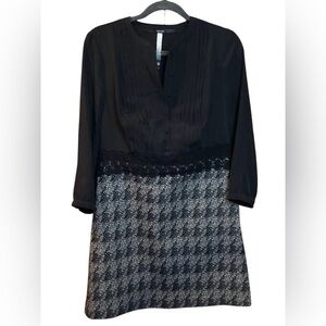 Kensie Black Satin and Tweed Dress w/ Lace Waist Inset Size M*